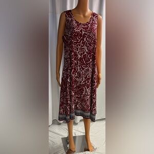 Chic Sleeveless Burgundy Patterned Midi Dress